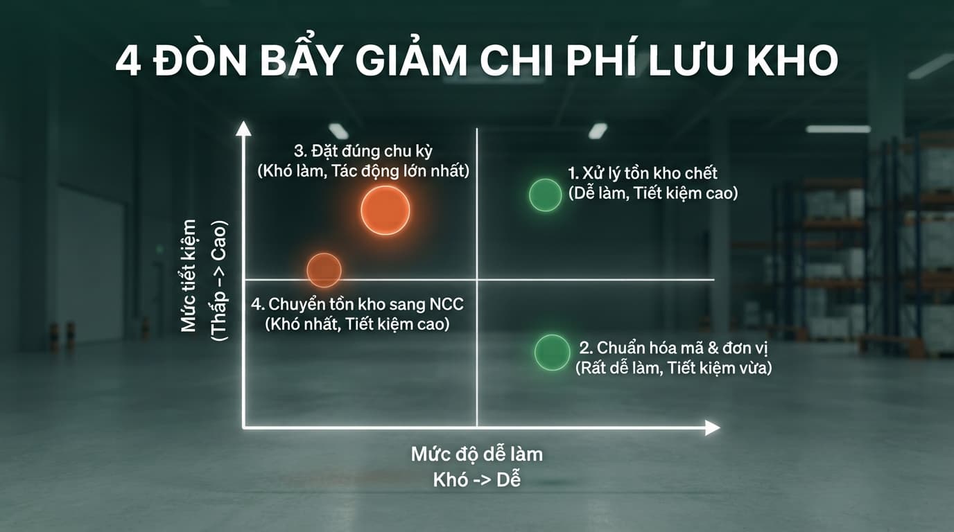 sơ đồ bốn đòn bẩy trên trục dễ làm và mức tiết kiệm