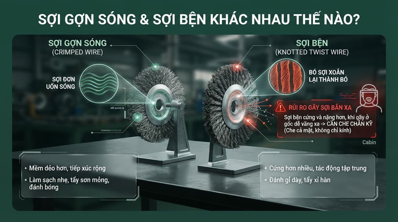 chổi cước sợi gợn sóng và sợi bện