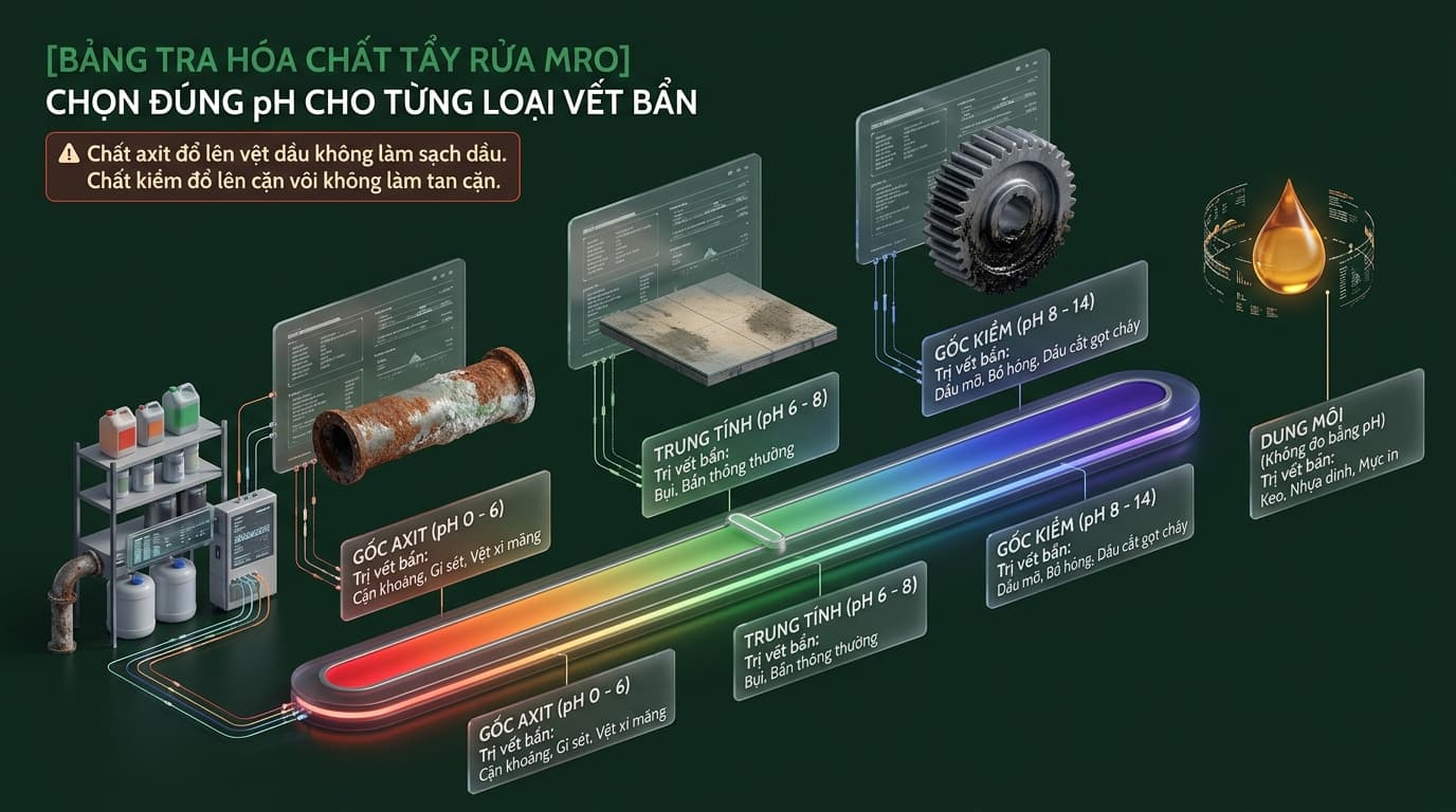 chọn hóa chất tẩy dầu mỡ và tẩy rỉ sét theo pH