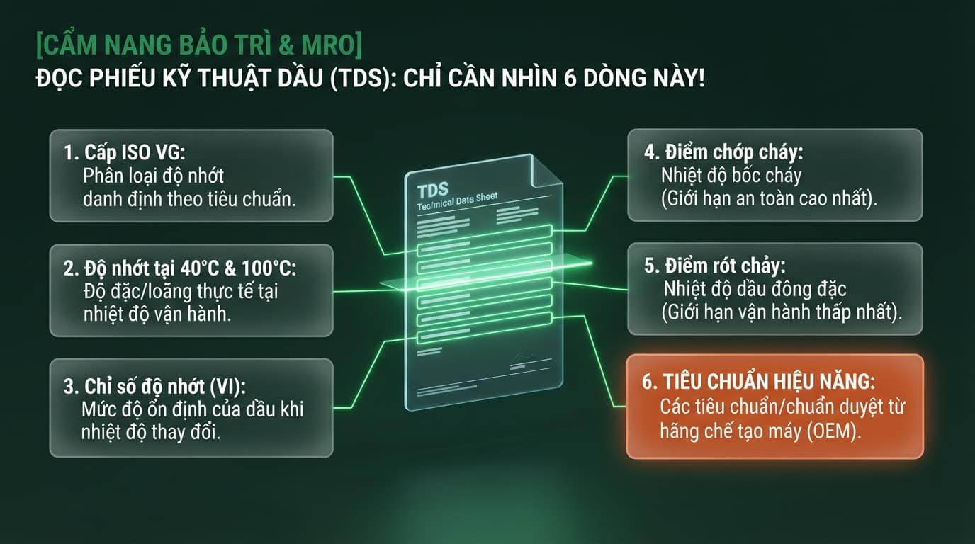 6 dòng cần đọc trên phiếu kỹ thuật dầu