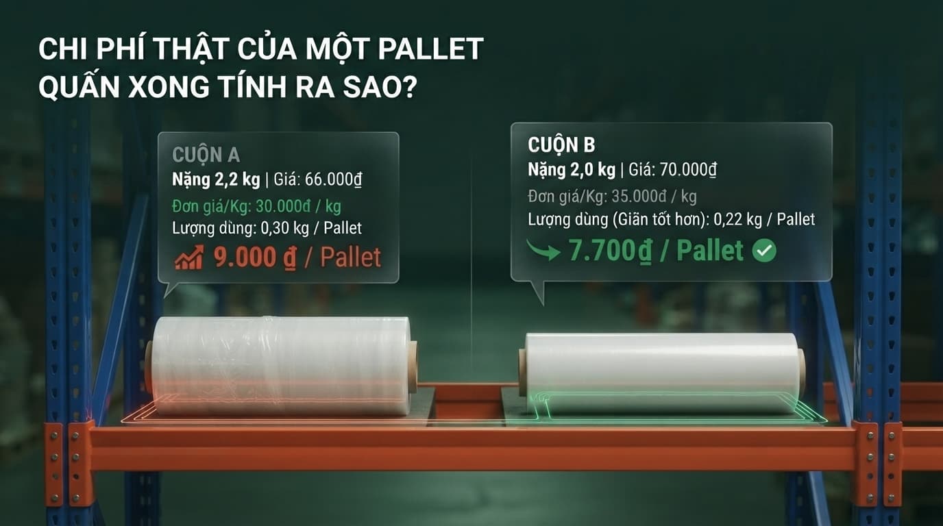 màng pe quấn pallet giá bao nhiêu tính trên mỗi pallet