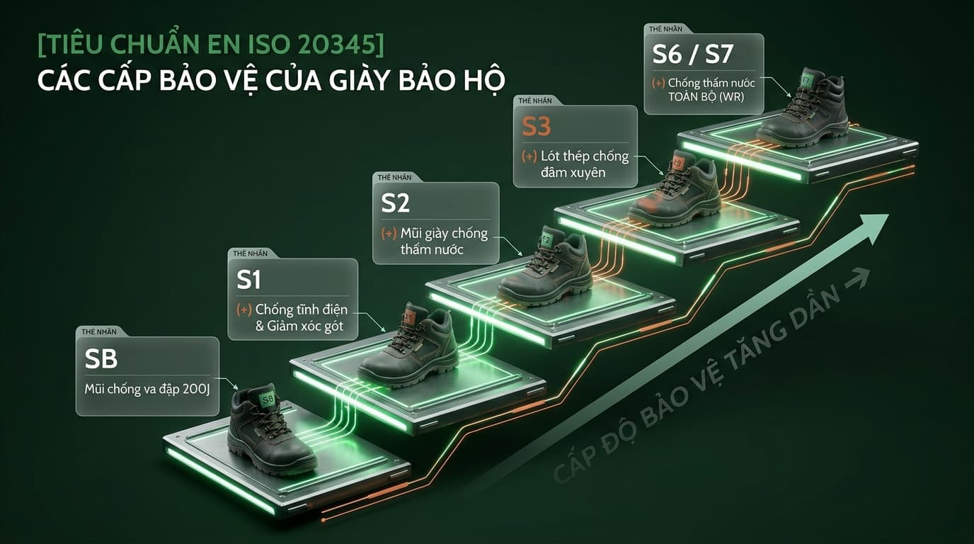 các cấp giày bảo hộ theo EN ISO 20345